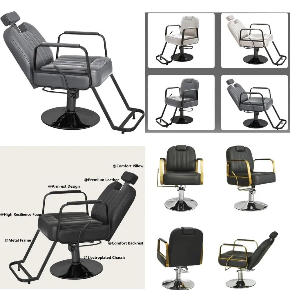 เก้าอี้ตัดผมสไตล์วินเทจ ปรับระดับความสูงและเอียงได้ สำหรับใช้ได้ทั้งชายและหญิง พร้อมเบาะหนังเทียม