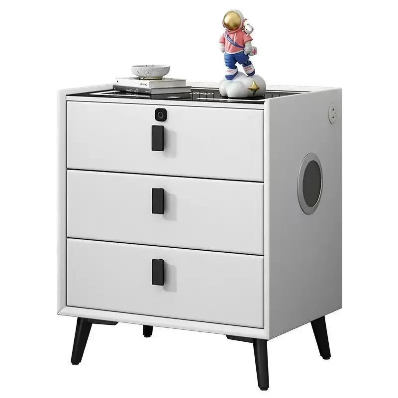 

Smart bedside table Solid wood three pumping Household bedroom Multifunctional cabinet Furniture Modern simple bedside locker