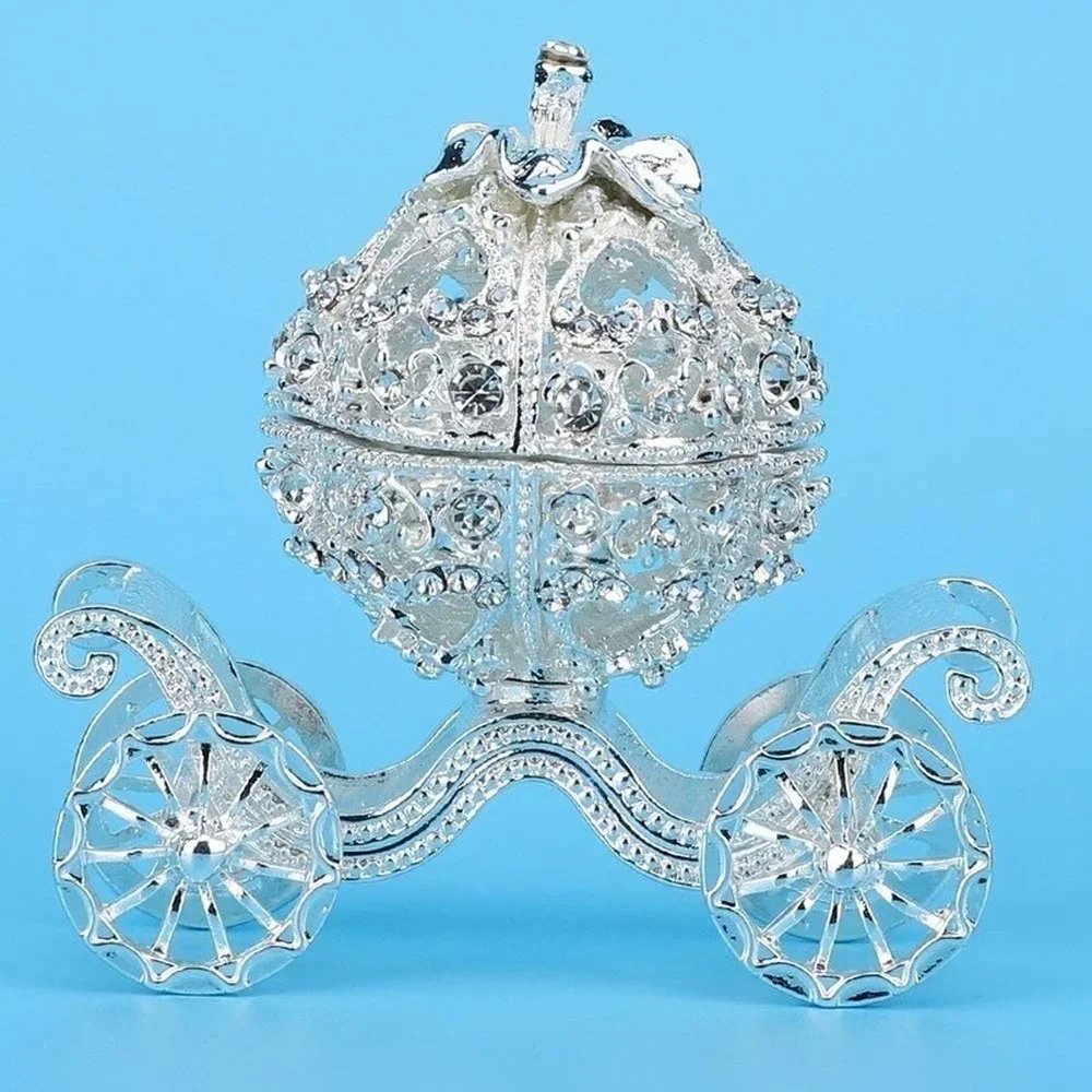 Rhinestone Crystal Pumpkin Carriage Trinket Box Jewelry Box Diamond Gift Collectible Figurine Decorative Jewelry Display Holder