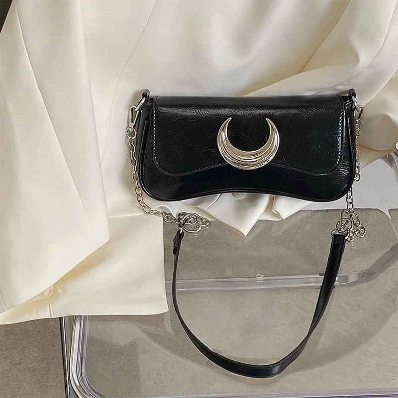 Borsa a tracolla Vintage per donna Moon Lock borsa a tracolla di tendenza moda nera borsa da donna avanzata di strada di lusso