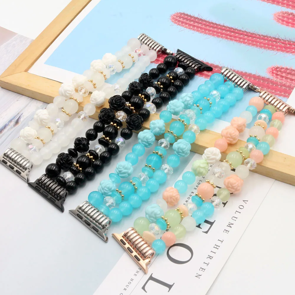 Beaded Bracelet for Apple Watch Band 38mm/40mm/41mm Series 9/8/7/SE/6/5/4/3/2/1 Women Fashion Handmade Elastic Stretch Strap New