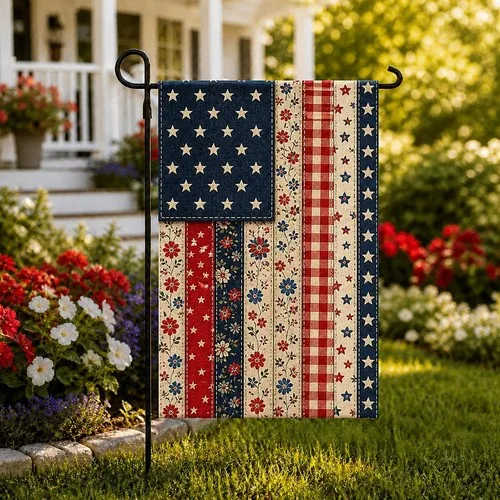 Patriotic Floral Garden Flag Vintage Americana USA Fourth of July Decor AAV hhz