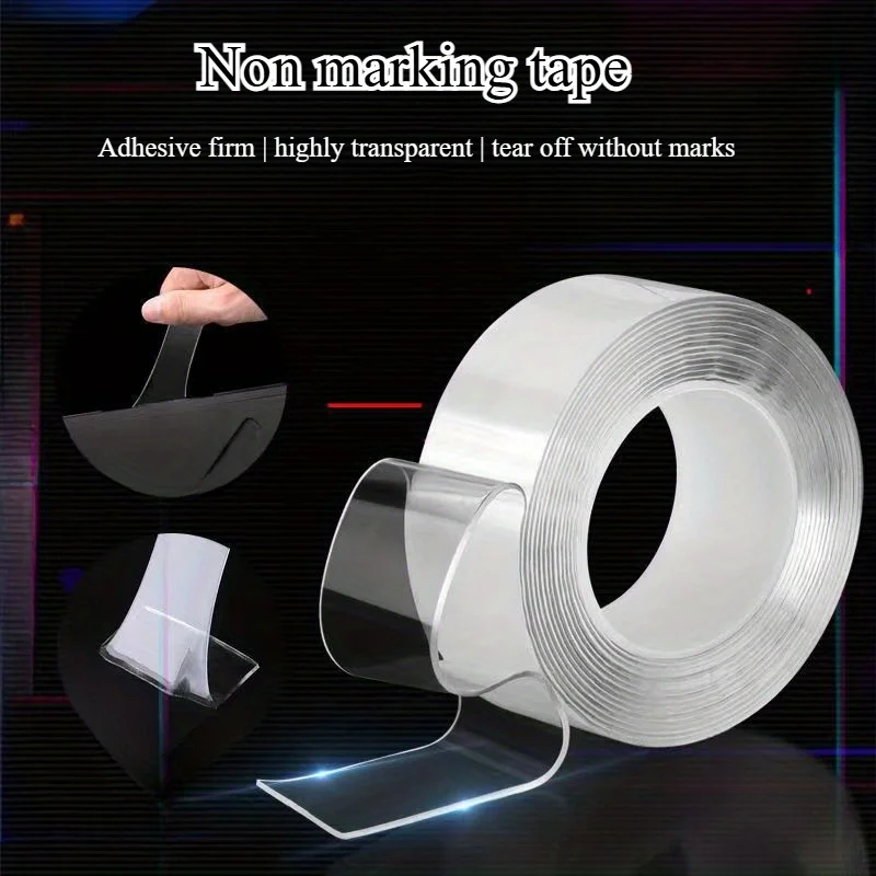 Heavy duty nano double-sided tape reusable scratch free and washable strong adhesive strip suitable for home office and car use