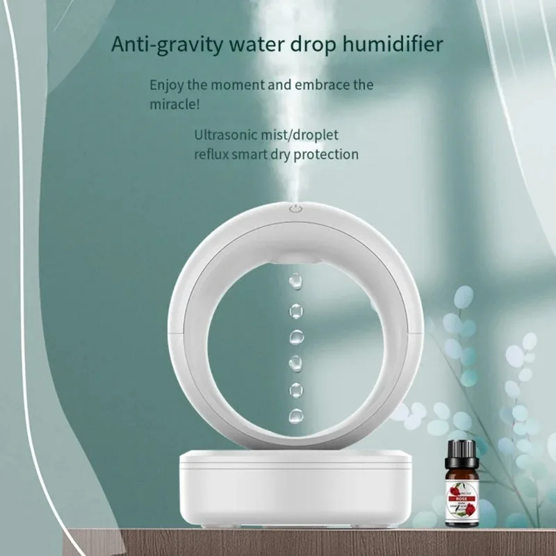 Anti Gravity Water Drop Humidifier, 680ml Large Capacity with LED Night Light, Raindrop Humidifier,Cool Mist,For Bedroom