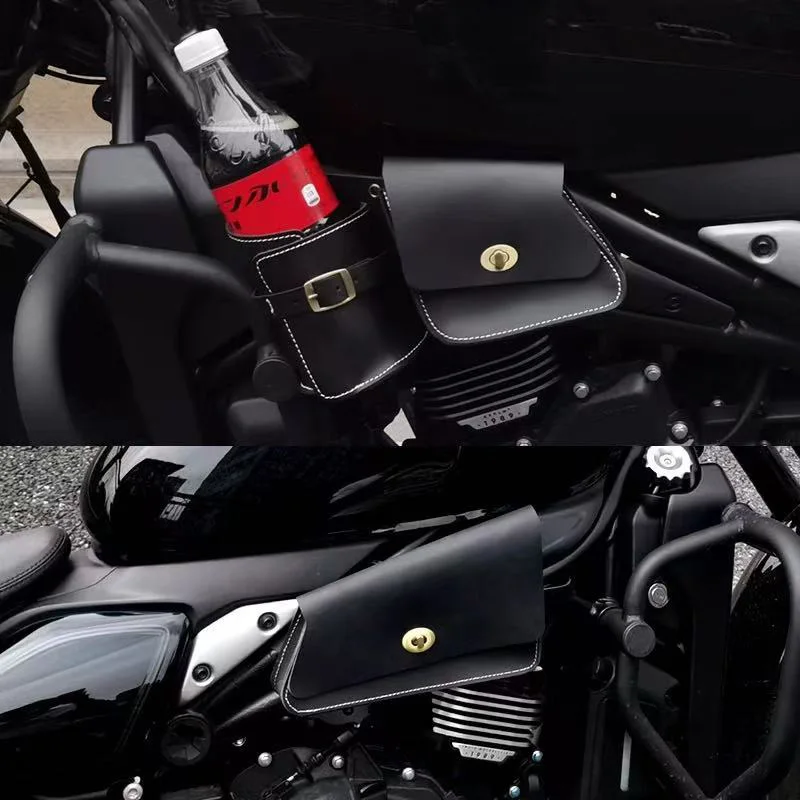 NONE Anwendbar auf CFMOTO 450CLC Wasserbechertasche, Retro-Kraftstofftanktasche aus Rindsleder, modifiziertes Zubehör, seitliche Abdeckung, kleine Hängetasche 7