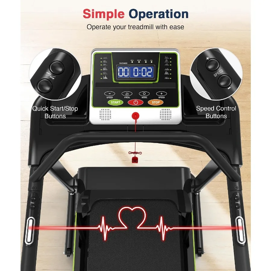 Treadmill for Seniors with Dual Handrails, Steel Frame, Black, 0.3 MPH Slow Start for Safe Walking