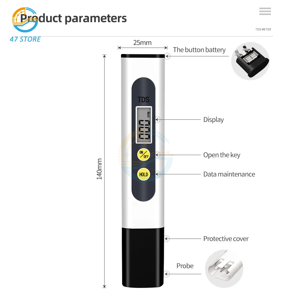 TDS Meter Digital Water Tester 0-9990ppm Drinking Water Quality Analyzer Monitor Filter Rapid Test Aquarium Hydroponics Pools