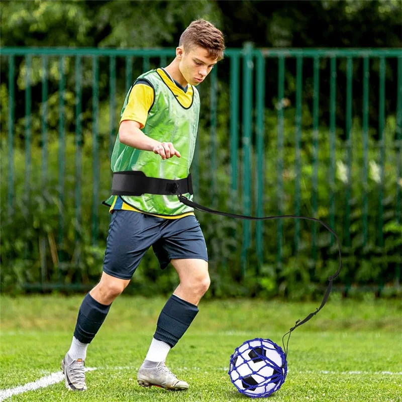 AED2-2PCS مساعد تدريب منفرد لكرة القدم بدون استخدام اليدين، شبكة تدريب كرة القدم بحزام خصر قابل للتعديل