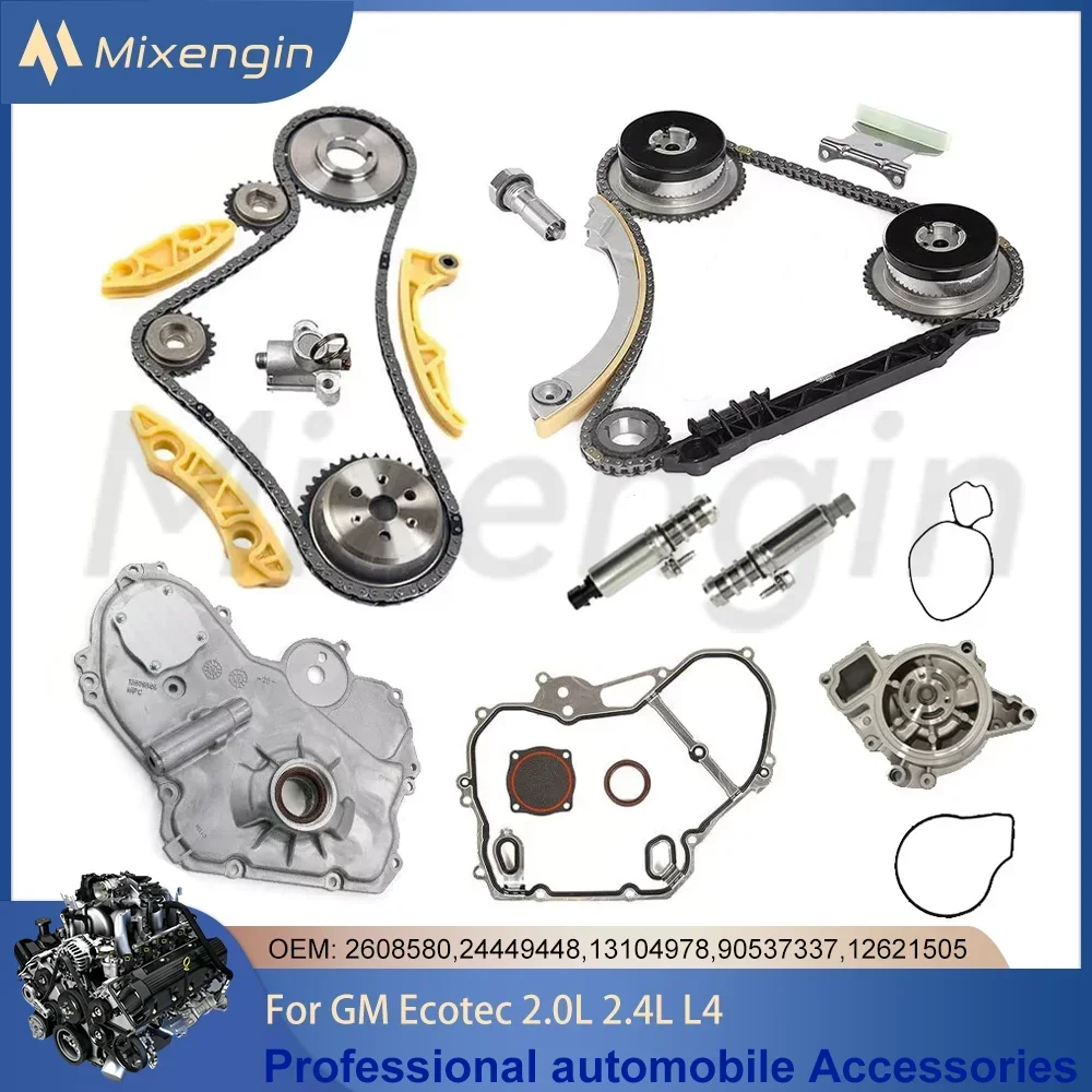 For GM Ecotec 2.0L 2.4L Timing Chain Kit VCT Selenoid Actuator Gear Oil & Water Pump For Buick Chevrolet Gmc Pontiac Saa Saturn