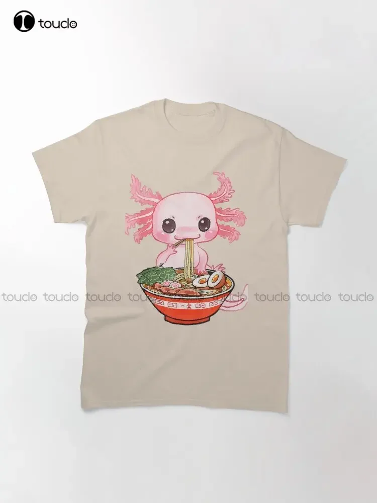 Kawaii Axolotl Eating Ramen Noodles Anime Gift Girls Teens Trending T-Shirt Birthday Shirt Boy Creative Funny Tee Custom Gift