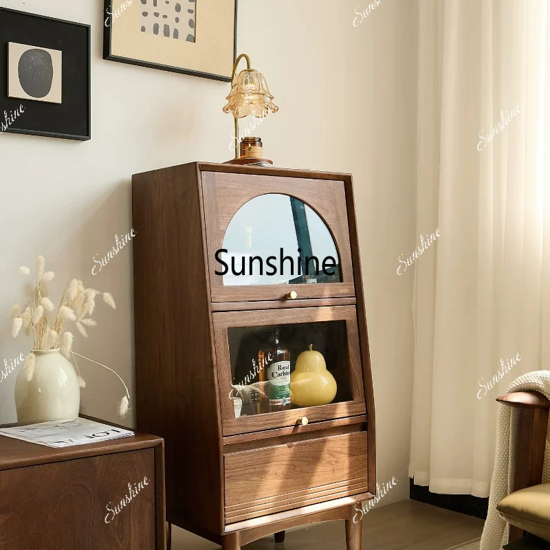 Three-bucket side cabinet solid wood household living room bedroom storage storage