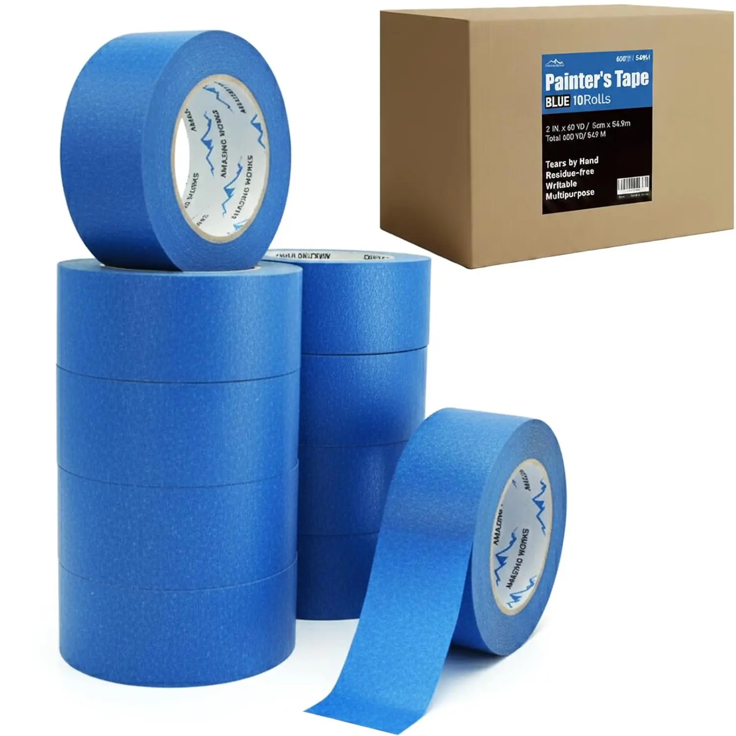 

10 Rolls Painters tape 2 inch Wide, General Purpose Blue Painters Tape, 2 Inches X 60 Yards Blue Masking Tape for Indoor