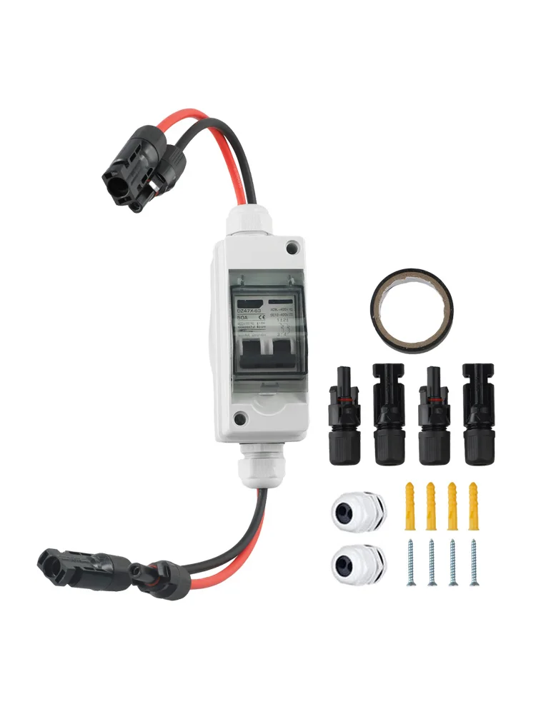 2 เสา Circuit Breaker DC Circuit Breaker กล่องกลางแจ้งไม่มีขั้ว V1 สารหน่วงไฟ Rating ที่ถูกต้อง Current Trip