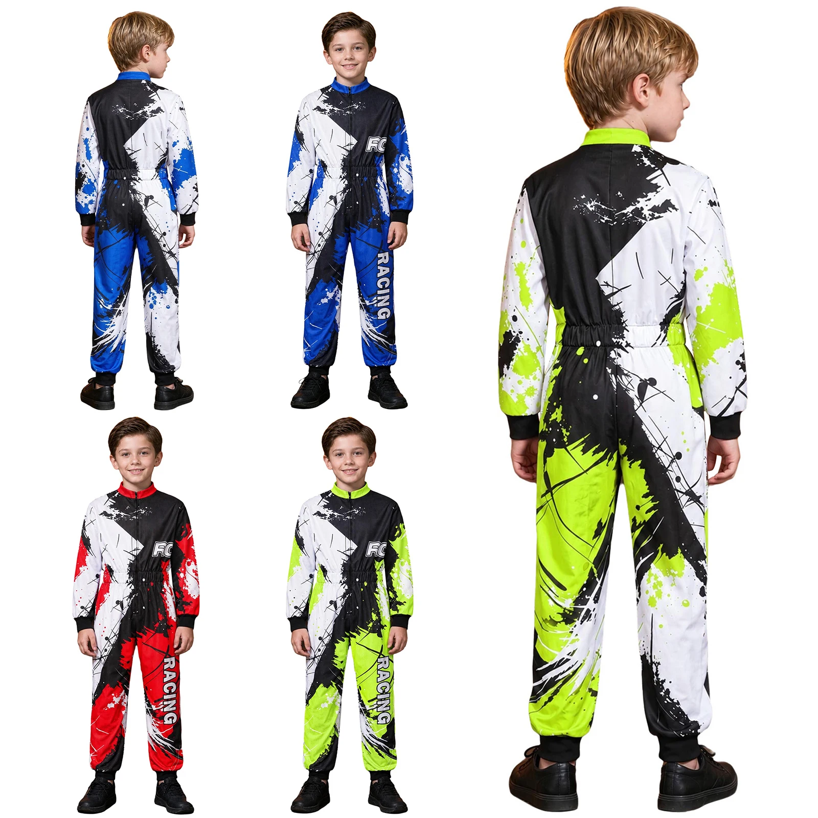 Jungen Motocross-Rennanzug, einteiliger Dirt-Bike-Rennanzug für Kinder, Spritzdruck, Offroad-ATV-Motorrad-Fahrkostüm – Detail 2