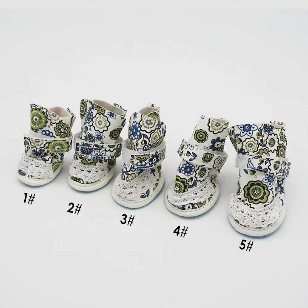 4PCS/Set Adjustable Pet Shoes High Quality Printing Waterproof Pet Supplies PU Leather Breathable Puppy Pet Dogs Boots Pet