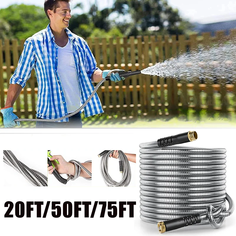 25-50-75ft-ステンレス鋼ガーデンホース高圧散水パイプ簡単収納洗車用庭灌漑アクセサリー