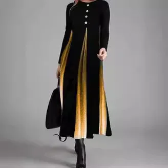 Vestido de manga larga para mujer, ropa informal con cuello redondo y botones estampados, con cambio Gradual de Color, elegante y Sexy, para otoño, 2024