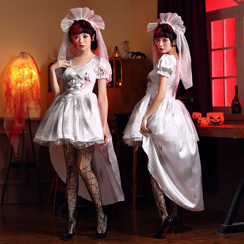 زي هالوين جديد للبالغين، زي تنكري شعبي للعب الأدوار، زي عروس شبح، مصاص دماء، راكب الدراجة الحمراء الصغيرة، مصنوع من ألياف الب...