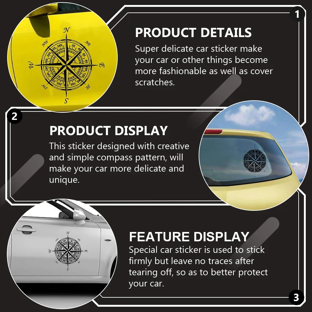 

2Pcs Compass Car Sticker Waterproof Pet Material Scratch Covering Decorative Auto Decal for Vehicle Laptop Wall Scrapbook
