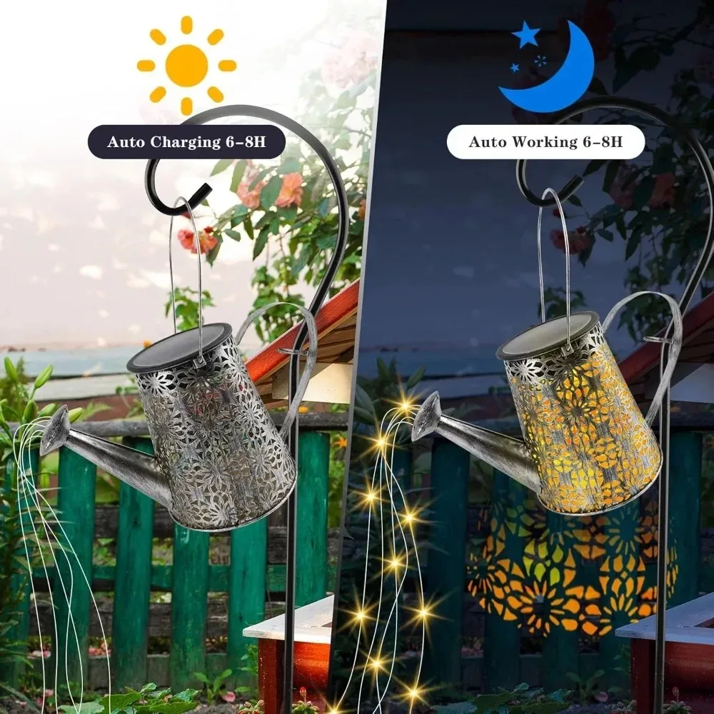 Iron Retro Garden Landscape Lights Solar Lanterns Watering CanOutdoor Watering Can Water Lawn Light 36LED Kettle String Light