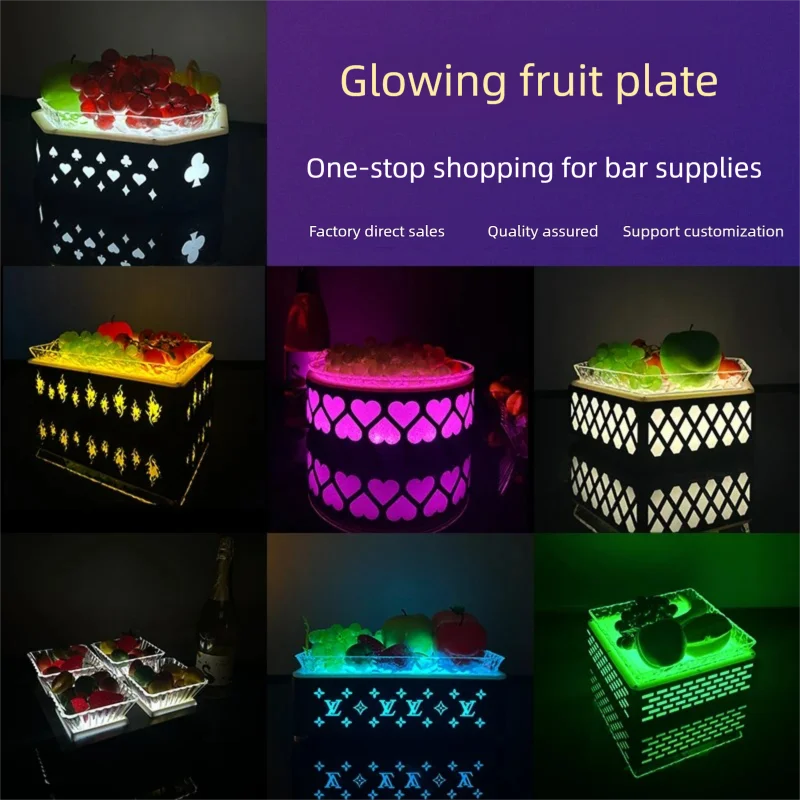 

Creative Light-up Acrylic Single-layer Fruit Tray for Bar KTV Nightclub Wholesale Manufacturer Snack Tray