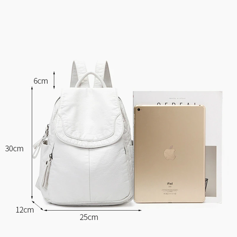 Mochila De Cuero lavado blanco para mujer, mochilas escolares pequeñas para niñas adolescentes, bolsa de viaje informal que combina con todo