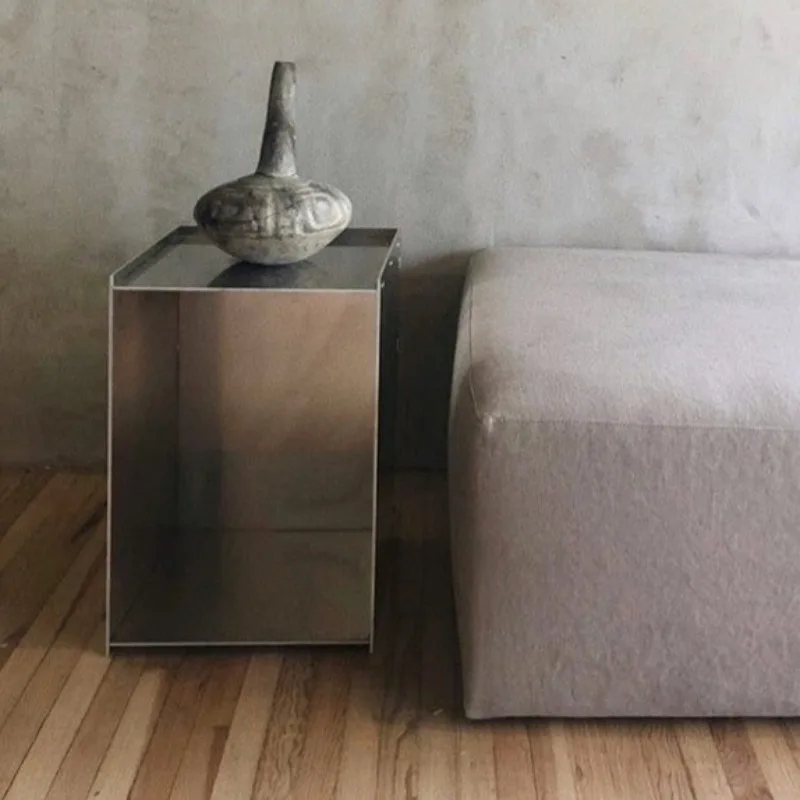 طاولة قهوة من الفولاذ المقاوم للصدأ الاسكندنافية، طاولات جانبية بسيطة، متعددة الوظائف، منضدة حديثة، أثاث منضدة فاخر وبسيط #3