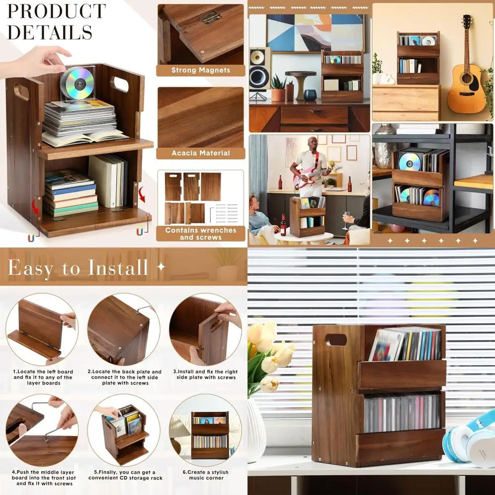 

Деревянный органайзер для CD-дисков с ручками, вмещает 42 диска, подставка из акации для CD, кассет и DVD-дисков