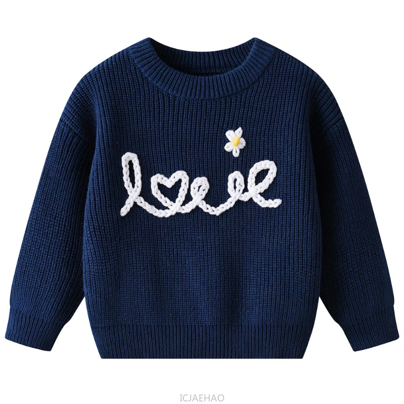 

Kids Pullover Birthday Outfit Handmade Love Cotton Infant Toddler Warm Clothes Cute Gift Embroidery Baby Knit Sweater Winter
