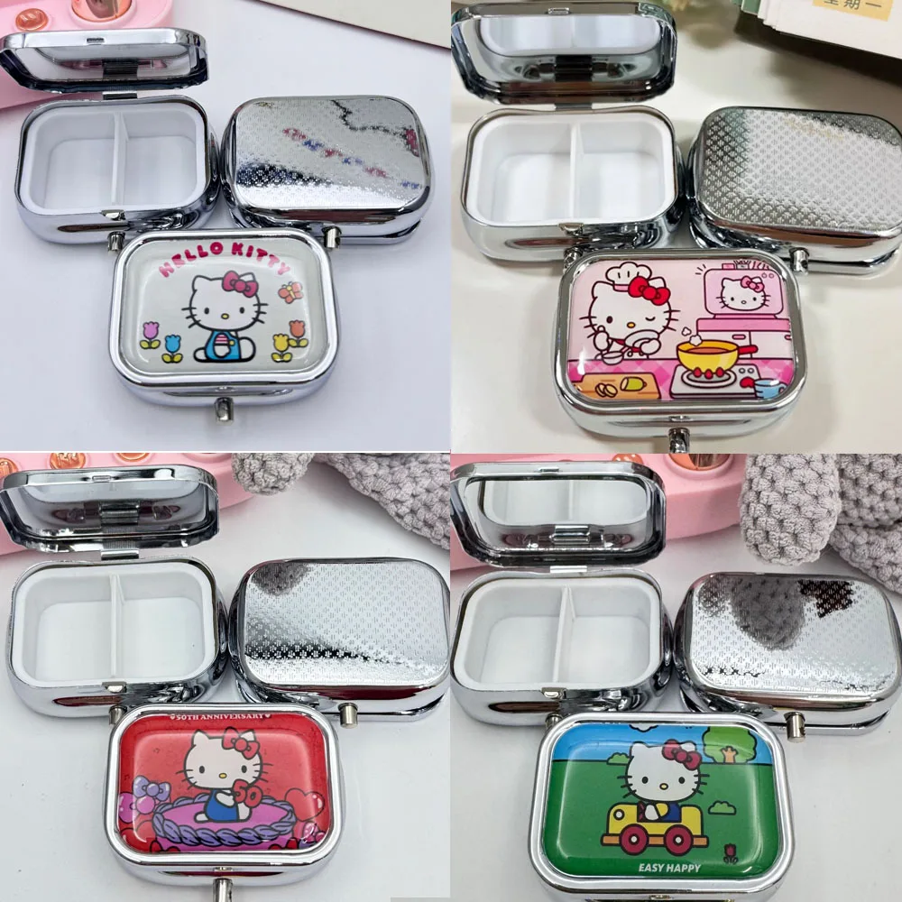 Hellokitty Medicine Box Pill Subpackage Box Cartoon Anime Kuromi Portable Seal Metal Jewellery Charms Storage Mini Box Wholesale