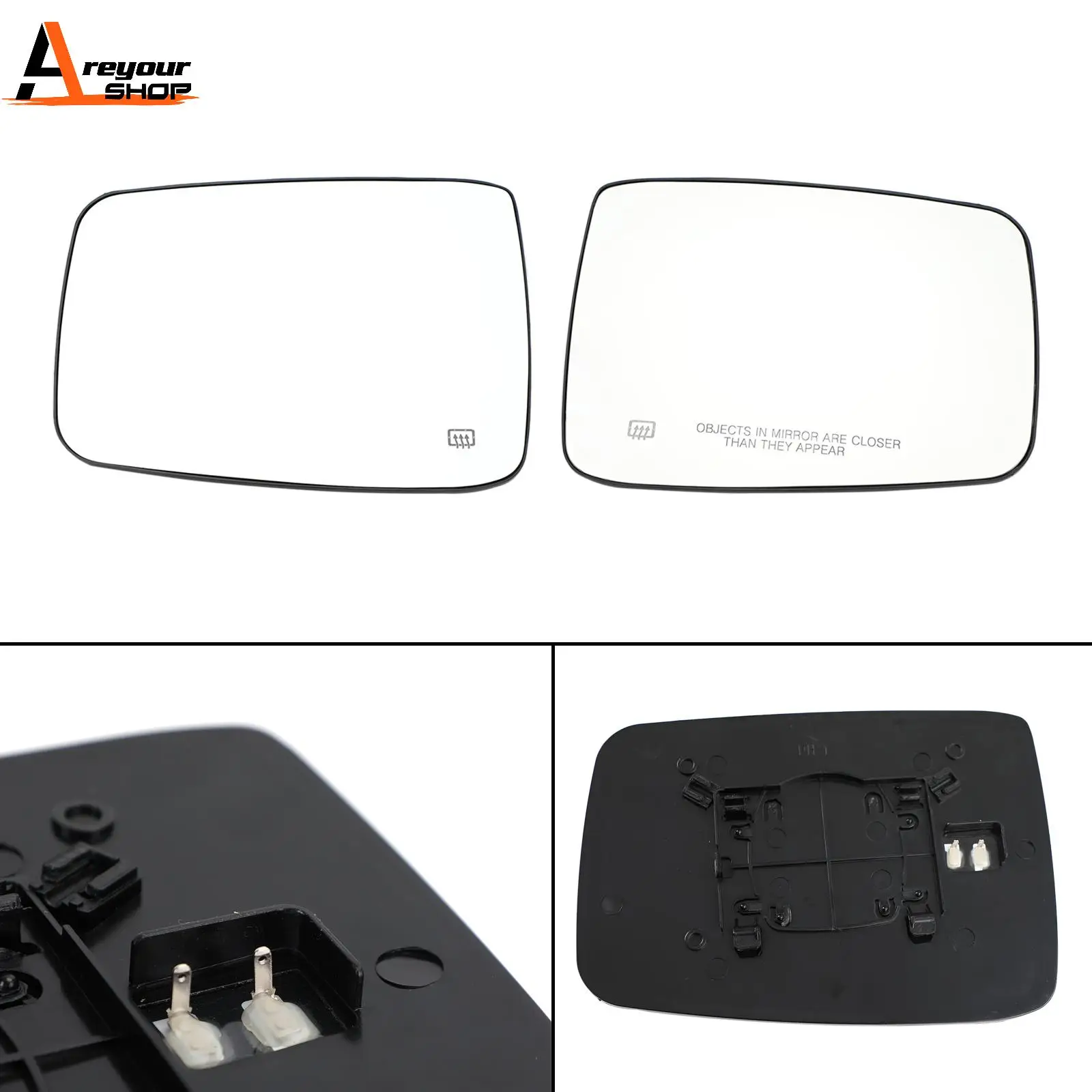 Areyourshop Door Side Heated Mirror Glass for Dodge Ram Set (LH + RH) 1500 2500 2009-2018 68050298AA 68050299AA Car Auto Parts