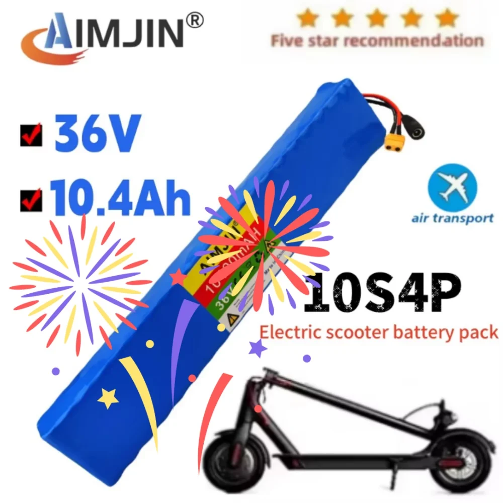 10S4P 36V 10400mAh Lithium Battery Pack for Electric Scooter 18650 Cells 36V 10.4Ah Scooter Battery Replacement Electric Scooter