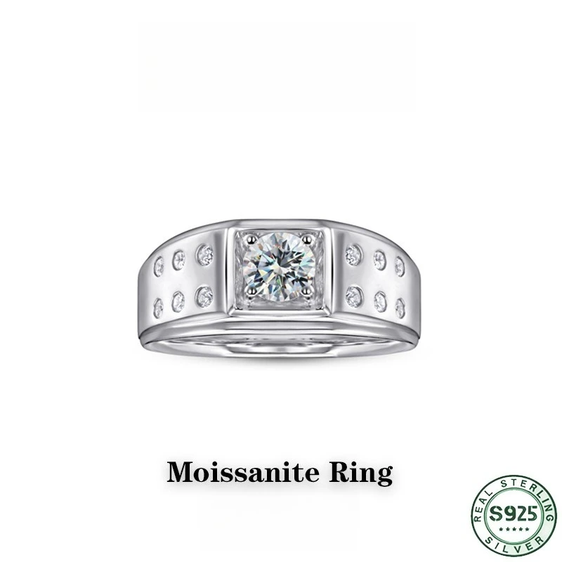 Hot selling 100% s925 silver men's ring wedding moissanite diamond ring niche high-end pure silver ring wedding jewelry