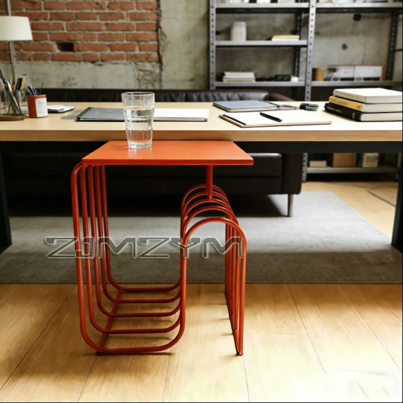 Artistic Geometric Wrought Iron Side Table, Minimalist Storage Coffee Table, U-Shaped Magazine Rack, Sofa Edge Decor