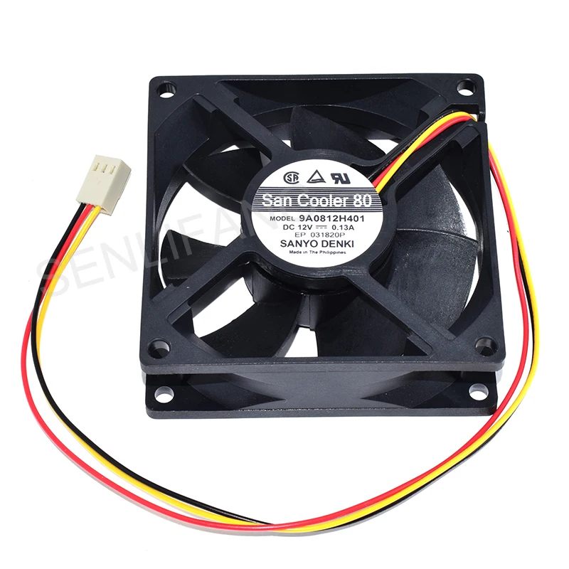 New Fan For SANYO 9A0812H401 0.13A DC 12V 8025 8CM 80*80*25MM Three Lines Square Cooling