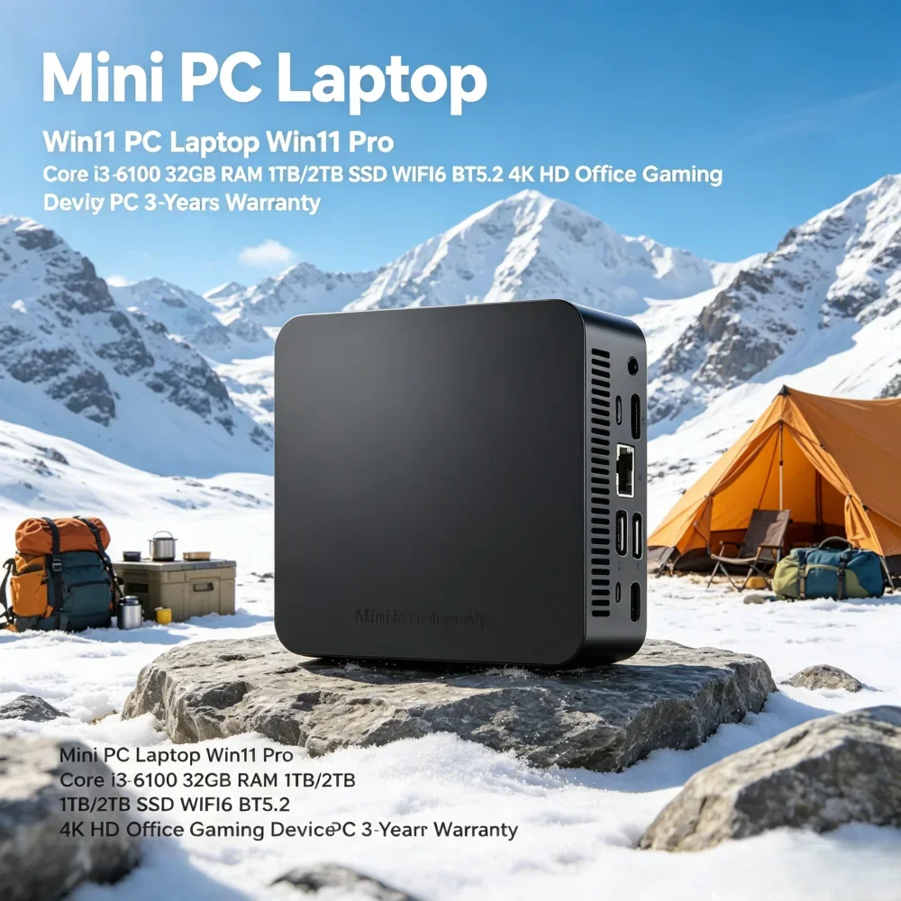 Mini PC Laptop Win11 Pro Core i3-6100 32GB RAM 1TB/2TB SSD WiFi6 BT5.2 4K HD Office & Gaming 3-Year Warranty