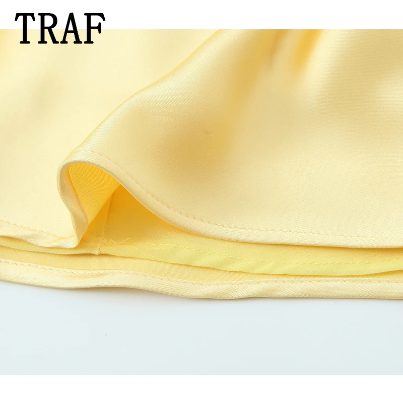 TRAF エレガントなサテンイエローの女性のロングドレスファッションノースリーブ背中の開いたセクシーなスリムミディドレス夏の女性のホリデードレス 2025