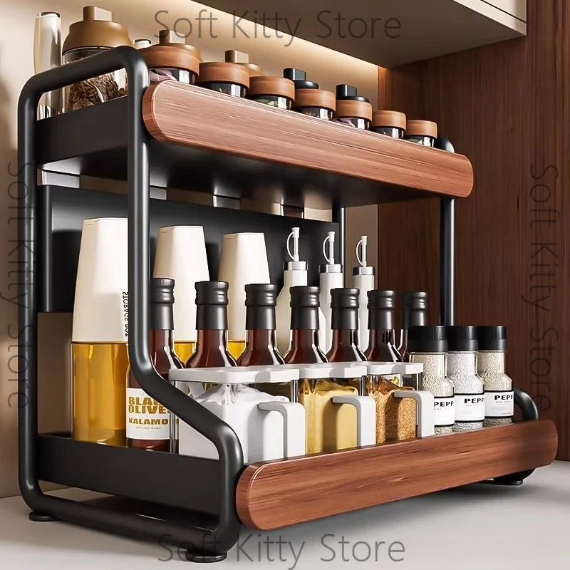 Kitchen seasoning rack Double-layer household countertop multi-functional storage rack