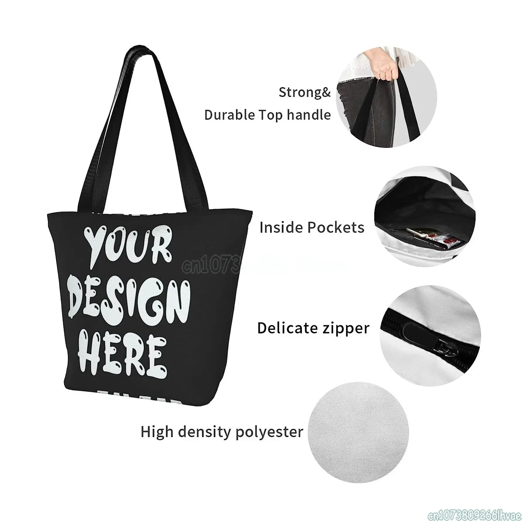 Personalizza il tuo design Borsa a tracolla con foto di testo Borse casual da donna Borse per la spesa riutilizzabili Borsa tote grande per lavoro da viaggio