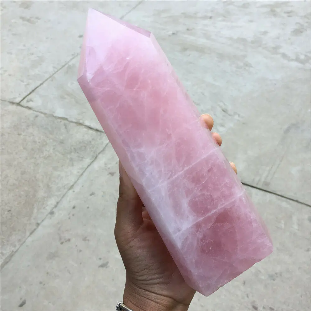 Large Natural Pink Rose Crystal Obelisk Wand Point Healing