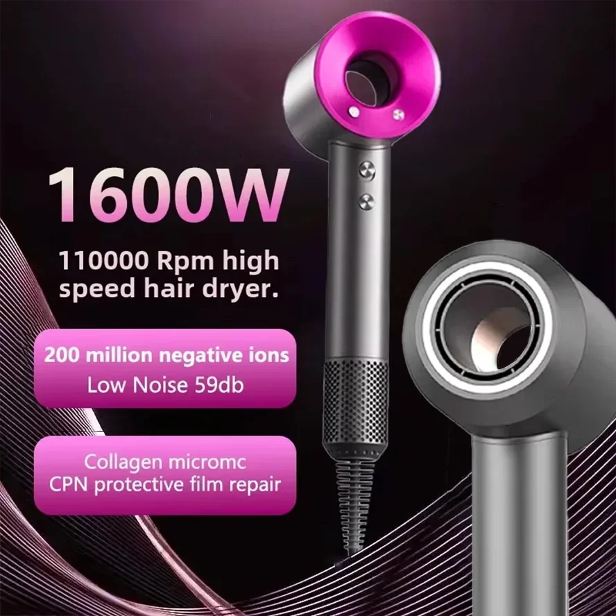 

Профессиональный фен 1600 Вт, безлистный, высокоскоростной, с отрицательными ионами, 110 000 об/мин, 62 м/с, ветер, профессиональный уход за волосами, быстросохнущий