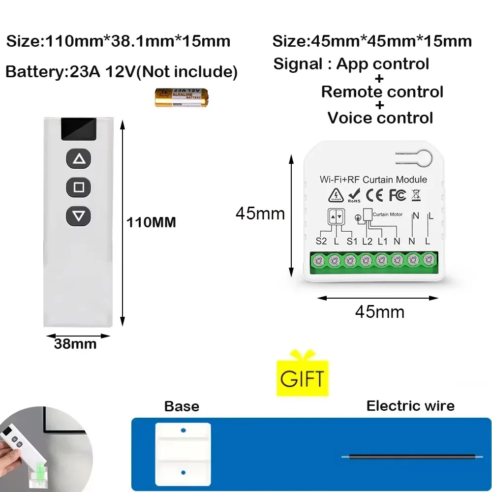 Tuya Smart Life WiFi 433Mhz Blind Curtain Switch with RF Remote for Electric Roller Shutter Google Home Alexa Smart Home Control