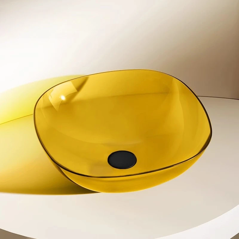 Transparante wastafel harskleur huishoudelijke kleine badkamer kunst wastafel