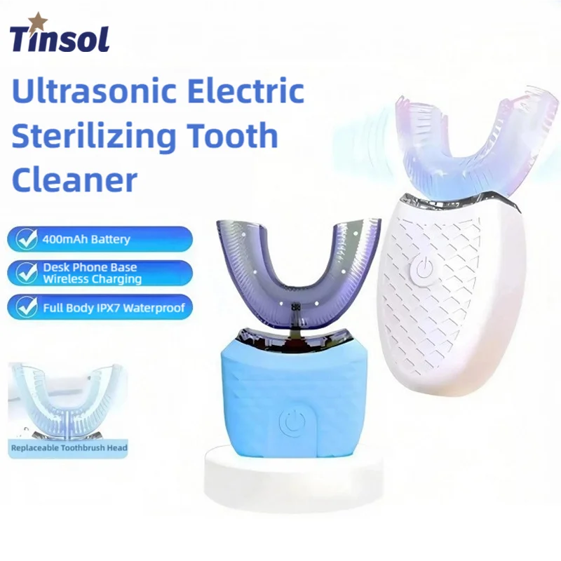 TINSOL U-shaped Electric Toothbrush Fully Automatic Waterproof Oral Cleaner Whole Body Washable Ultrasonic Teeth Cleaning Device