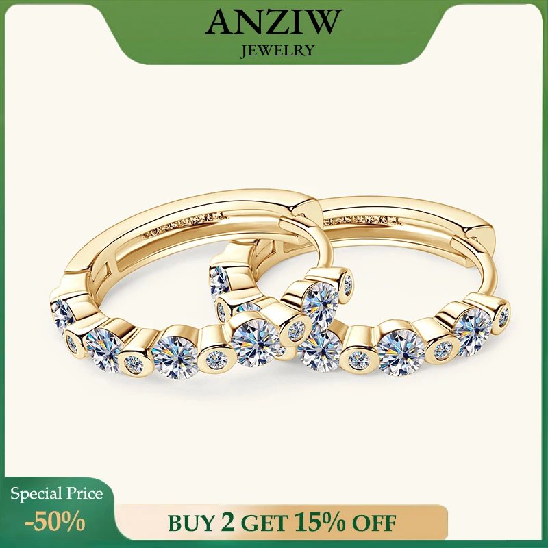 Anziw Real D0.57CT 1.3mm D Moissanite Hoop Earrings for Women 925 Sterling Silver Classic Moissanite Lab Diamond Jewelry Gifts