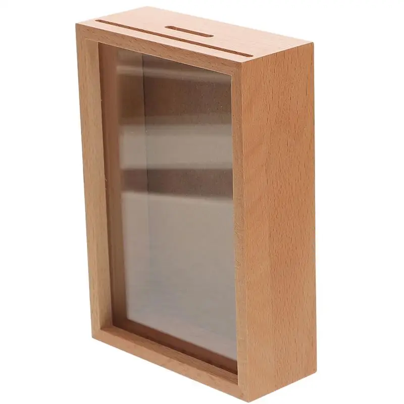 Wooden Picture Frame Piggy Bank Coin Money Saving Box Clear Photo Frame Photocard Holder Desktop Decoration