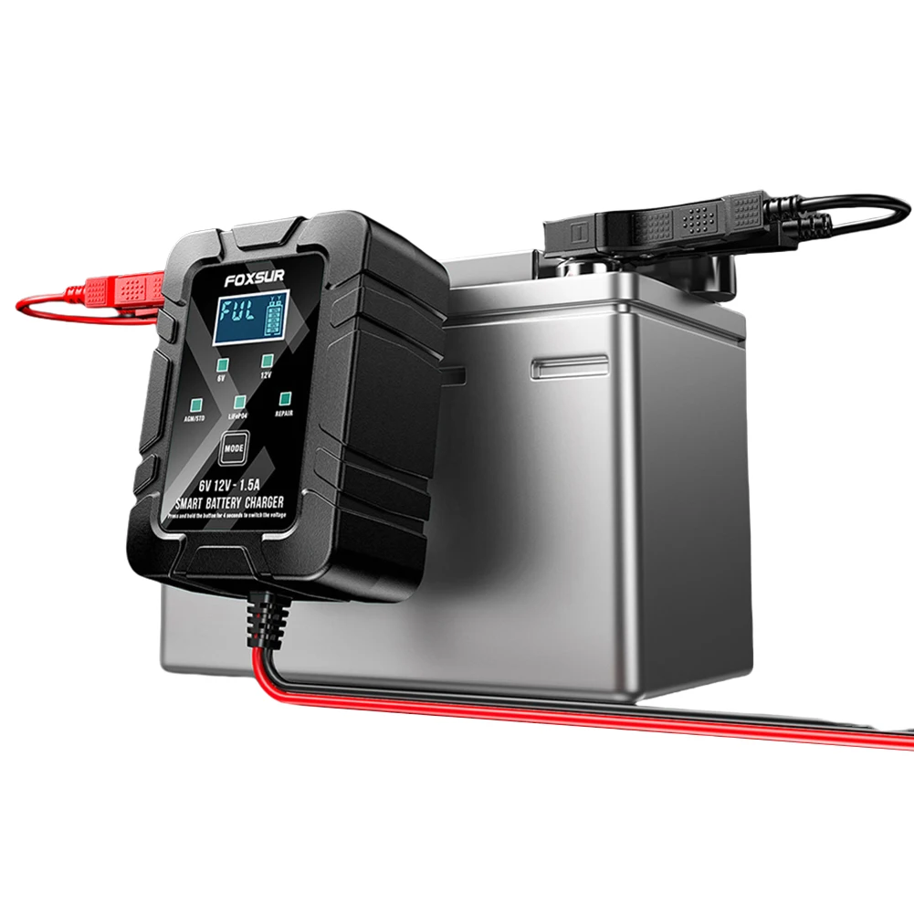 

6V 12V 1.5-Amp Smart Car Battery Maintainer Battery Trickle Charger Maintainer for RV Car Truck Motorcycle AGM Lead-Acid LiFePO4