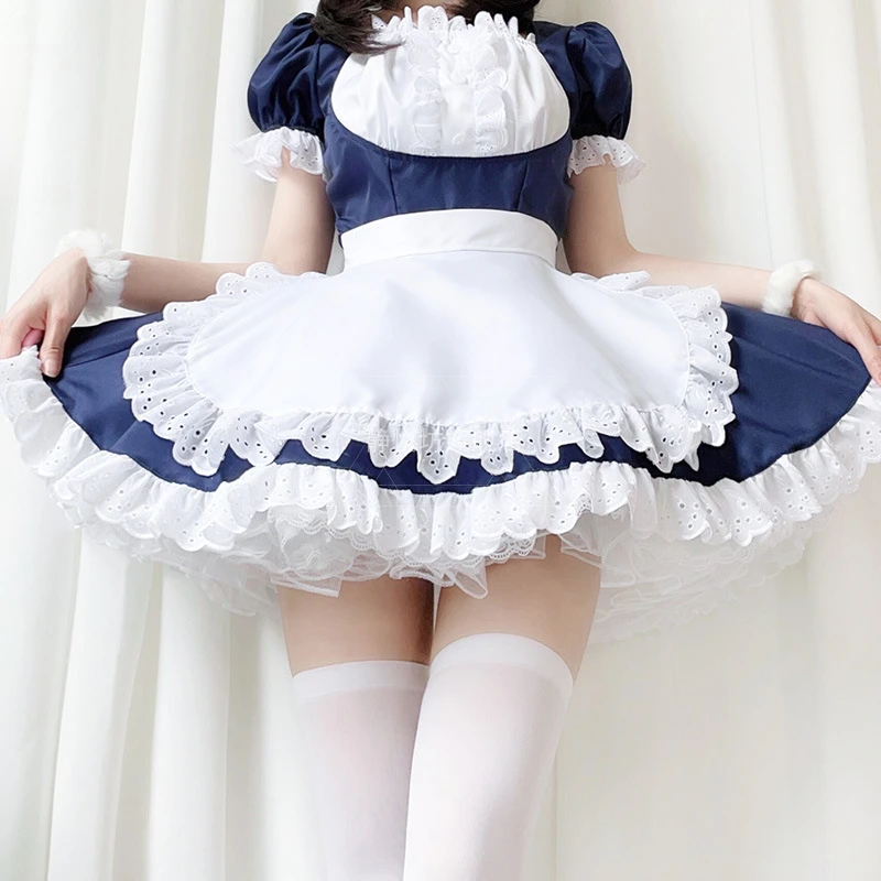Japanisches Alice Klassisches Blaues Niedliches Lolita-Dienstmädchen-Cosplay-Kostüm mit Schürze Karnevalskleidung Halloween-Party Cosplay Bühnenkostüme