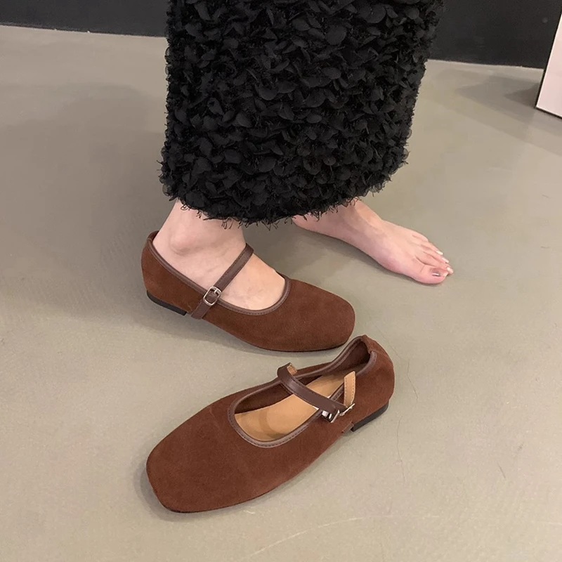 SUOJIALUN-zapatos planos de punta redonda para mujer, calzado informal, Mary Jane, suela suave, para exteriores, Otoño, 2024