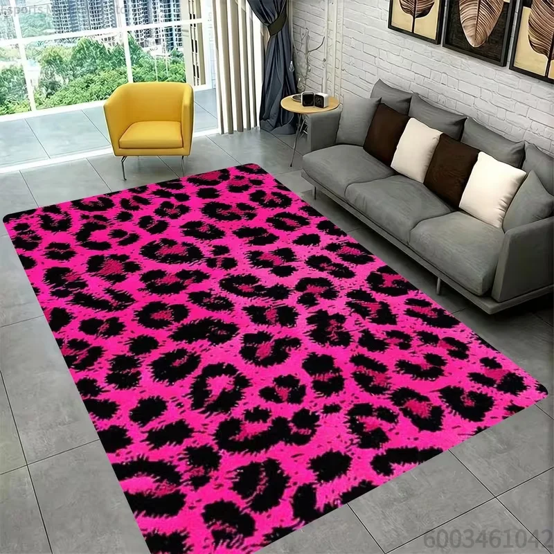 Hot Pink Black Leopard Print Area Rug Non Slip Floor Mat Fashion Cheetah Animal Spots Soft Carpet for Living Room Bedroom